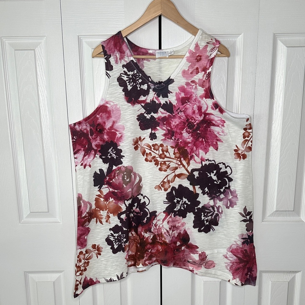 Time and Tru 1X Floral Pattern Feminine Tank Top Purple & Pink Hues with Sparkle